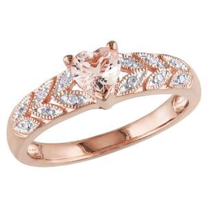 1/2 Carat (ctw) Morganite Heart Promise Ring with Diamonds Rose Sterling Silver
